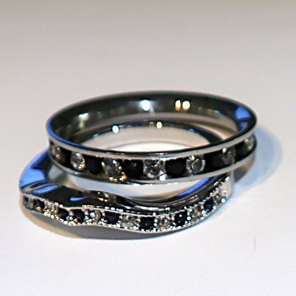 2PC Jewelry Bundle Rings Silver Tone with Black and White Stones Size 7 and 7.75